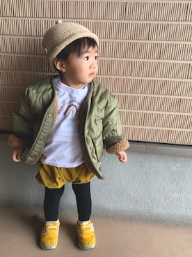 「息子」｜「アイテム（ニットキャップ/ビーニー）」を使った、KIRA☆REIさん（キッズ・80cm）の秋コーディネート