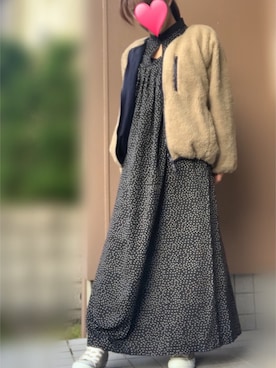 「ドットワンピ」｜「アイテム（ブルゾン）」を使った、みーこさん（レディース・153cm）の秋コーディネート