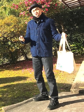 「筋トレ」｜「アイテム（ジャケット/アウター）」を使った、人糞さん（メンズ・176cm）の冬コーディネート