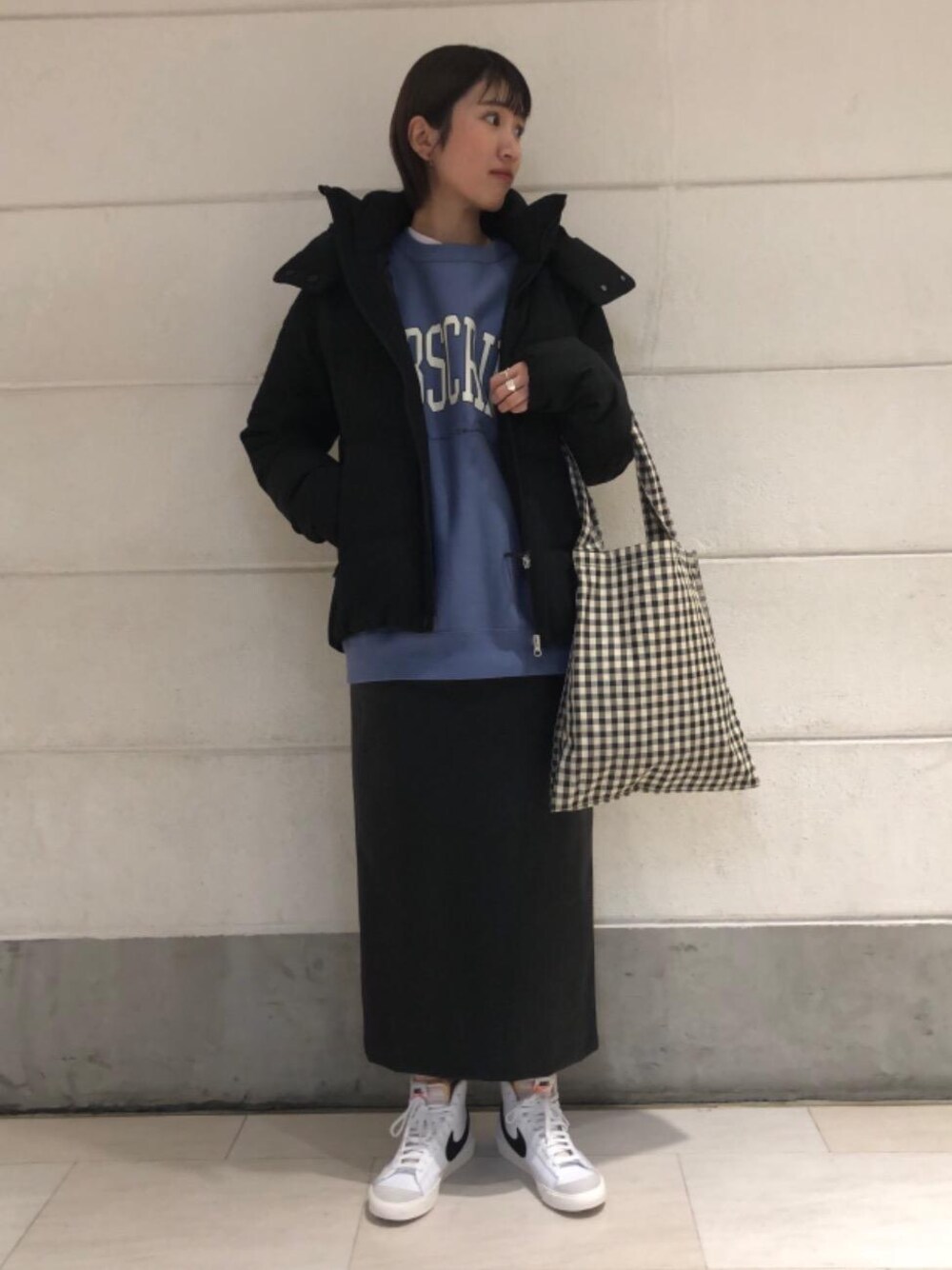 「DESCENTE ALLTERRAINの【別注】＜DESCENTE ALLTERRAIN＞ ∴MIZUSAWA DOWN ANCHOR ダウンジャケット/水沢ダウン アンカー（ダウンジャケット/コート、ブラック系）」を使った、natsukiさん（レディース・160cm）の冬コーディネートの1枚目の写真