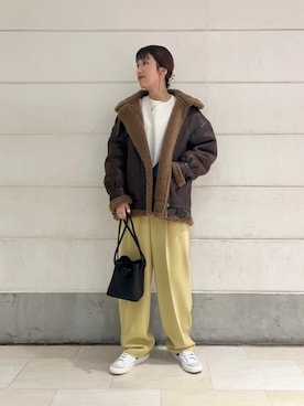 「Tシャツ/カットソー」｜「アイテム（ブルゾン）」を使った、natsukiさん（レディース・160cm）の冬コーディネート
