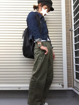 「UNIQLO（ユニクロ）のスーピマコットンリブクルーネックT（半袖）（Tシャツ/カットソー）」を使った、basilさん（レディース・156cm）の春コーディネート