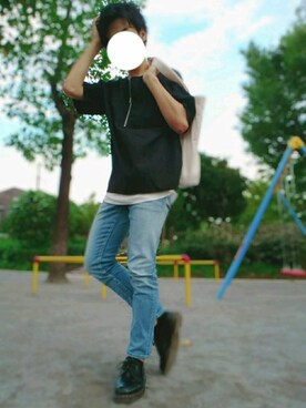 「Lee（リー）の【Lee】ロゴビックトートバック/リー/ロゴプリント/バックポケット（トートバッグ）」を使った、りゅうくんさん（メンズ・172cm）の夏コーディネート