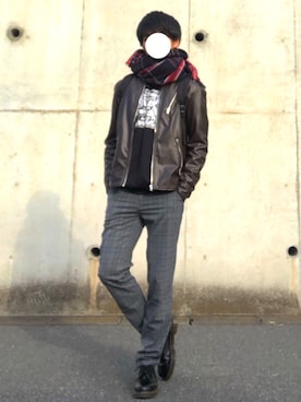 「Confirm（コンファーム）のアイテム（ライダースジャケット）」を使った、りゅうくんさん（メンズ・172cm）の冬コーディネート