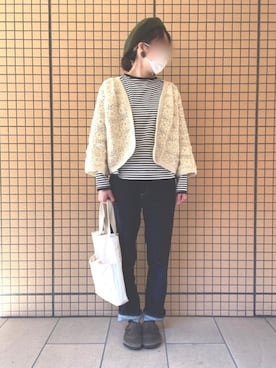 「おおぶりピアス」｜「アイテム（Tシャツ/カットソー）」を使った、おはなさん（レディース・163cm）の冬コーディネート