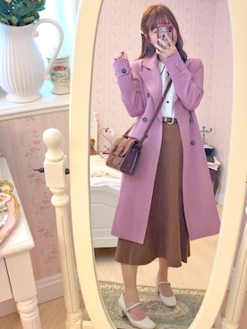 「9番洋服屋のアイテム（トレンチコート、ピンク系）」を使った、Karen さん（レディース・158cm）の春コーディネート