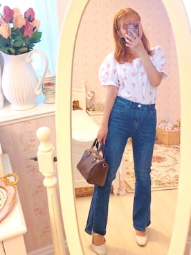 「9番洋服屋のアイテム（その他トップス、ホワイト系）」を使った、Karen さん（レディース・158cm）の春コーディネート