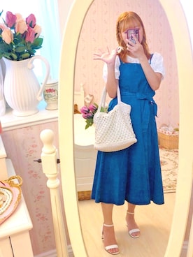 「9番洋服屋のアイテム（かごバッグ、ベージュ系）」を使った、Karen さん（レディース・158cm）の春コーディネート