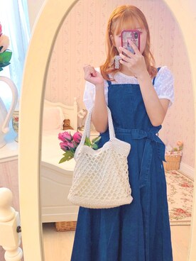 「9番洋服屋のアイテム（かごバッグ、ベージュ系）」を使った、Karen さん（レディース・158cm）の春コーディネート