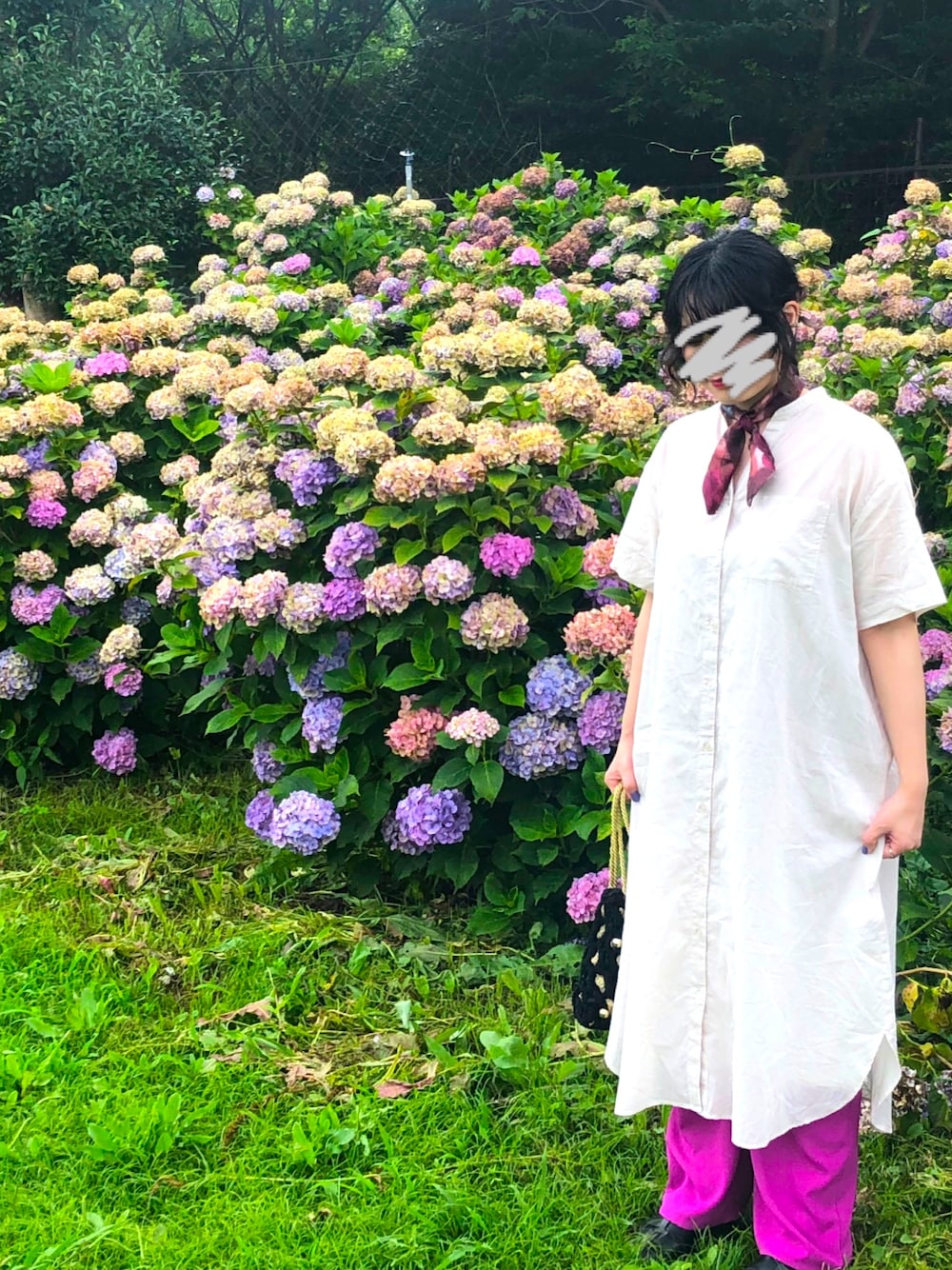 「LEPSIM、古着、紫陽花、ootd」｜「LEPSIMのスキッパーマエアキワンピースSS　841370（ワンピース、ベージュ系）」を使った、▽△MIKI▽△さん（レディース・155cm）の夏コーディネートの1枚目の写真