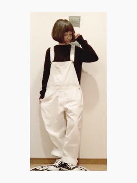 「UNIQLOU」｜「アイテム（オールインワン・サロペット）」を使った、こはる。さん（レディース・164cm）の冬コーディネート