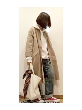 「JOURNAL STANDARD LUXE（ジャーナルスタンダード　ラックス）のアイテム（ステンカラーコート）」を使った、こはる。さん（レディース・164cm）の冬コーディネート