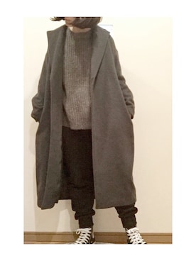 「黒コンバース」｜「アイテム（その他アウター）」を使った、こはる。さん（レディース・164cm）の冬コーディネート