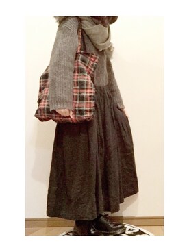 「タータンチェック」｜こはる。さん（レディース・164cm）の冬コーディネート
