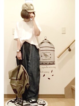 「DECHO ×ANACHRONORMのアイテム」を使った、こはる。さん（レディース・164cm）の夏コーディネート