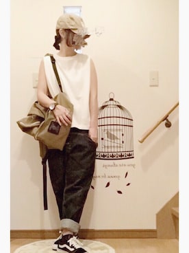 「KAPITAL」｜「アイテム（キャップ）」を使った、こはる。さん（レディース・164cm）の夏コーディネート