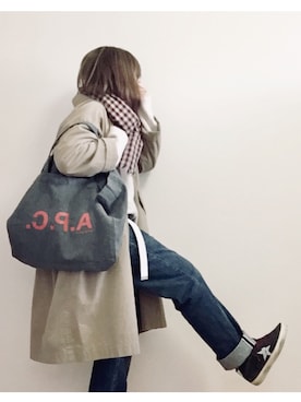 「JOURNAL STANDARD LUXE（ジャーナルスタンダード　ラックス）のアイテム（ステンカラーコート）」を使った、こはる。さん（レディース・163cm）の冬コーディネート