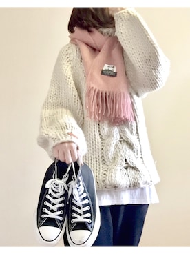 「ハンドメイドニット」｜こはる。さん（レディース・163cm）の冬コーディネート