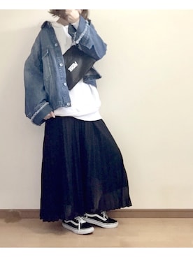 「ジーナシス」｜「アイテム（デニムジャケット）」を使った、こはる。さん（レディース・163cm）の冬コーディネート