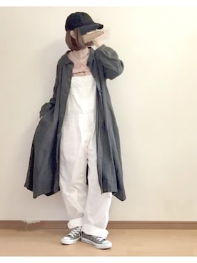 「ピンクTシャツ」｜「アイテム（オールインワン・サロペット）」を使った、こはる。さん（レディース・163cm）の春コーディネート