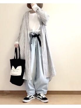 「オールドスクール」｜「アイテム（シャツワンピース）」を使った、こはる。さん（レディース・163cm）の春コーディネート