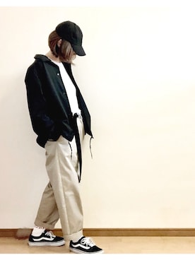 「ワッフルスリーブレスt」｜こはる。さん（レディース・163cm）の秋コーディネート