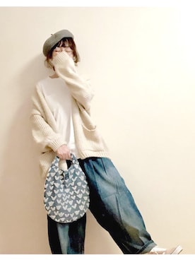 「ミナペルホネン」｜「アイテム（ハンチング/ベレー帽）」を使った、こはる。さん（レディース・163cm）の冬コーディネート