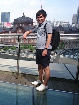「SHIPS JET BLUE（シップスジェットブルー）のアイテム（ポロシャツ）」を使った、Yasuyuki Yamagishiさん（メンズ・177cm）の夏コーディネート