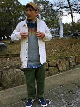 「Lee（リー）のアイテム（カバーオール）」を使った、O.P.Eさん（メンズ・172cm）の冬コーディネート
