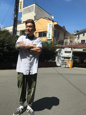 「masterkey（マスターキー）のアイテム（帽子）」を使った、O.P.Eさん（メンズ・172cm）の夏コーディネート
