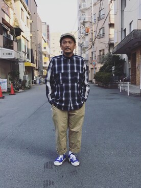 「Champion（チャンピオン）のアイテム（チノパンツ）」を使った、O.P.Eさん（メンズ・172cm）の秋コーディネート