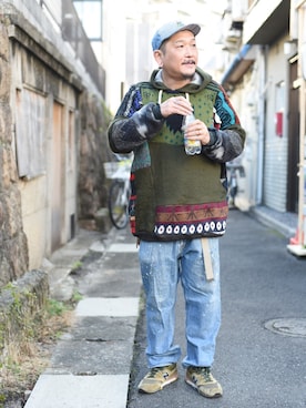 「masterkey（マスターキー）のアイテム（帽子）」を使った、O.P.Eさん（メンズ・172cm）の冬コーディネート