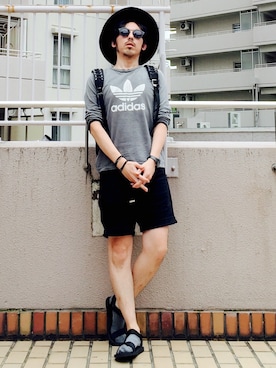 「HARE（ハレ）のアイテム（帽子）」を使った、MasaakiOoueさん（メンズ・169cm）の夏コーディネート