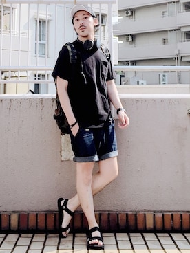 「URBAN RESEARCH Sonny Label（アーバンリサーチサニーレーベル）のJEMORGAN×SonnyLabel　度詰め天竺ビッグTシャツ（Tシャツ/カットソー）」を使った、MasaakiOoueさん（メンズ・169cm）の夏コーディネート