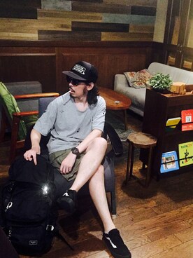 「SPINNS（スピンズ）のアイテム（バックパック/リュック）」を使った、MasaakiOoueさん（メンズ・169cm）の夏コーディネート
