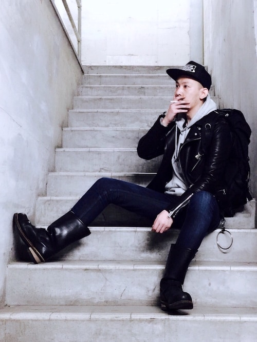 GALLIS ADDICTION ブラック ダブルライダースジャケット 中古・古着通販】GALLIS ADDICTION (ガリスアディクション