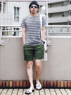 「GLOBAL WORK（グローバルワーク）のアイテム（帽子）」を使った、MasaakiOoueさん（メンズ・170cm）の夏コーディネート