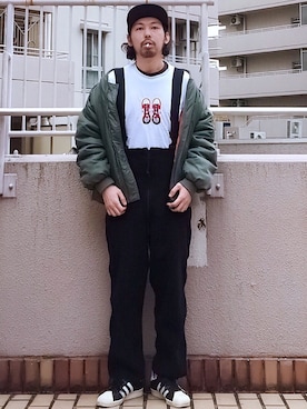 「WAIPER.inc（ワイパーインク）のアイテム（サロペット/オーバーオール）」を使った、MasaakiOoueさん（メンズ・169cm）の秋コーディネート