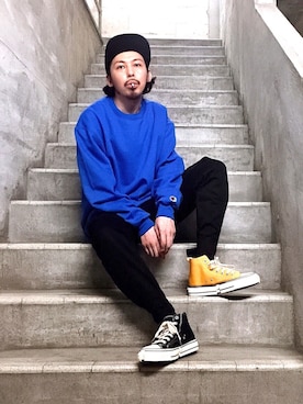 「Champion（チャンピオン）のアイテム（スウェット）」を使った、MasaakiOoueさん（メンズ・169cm）の春コーディネート