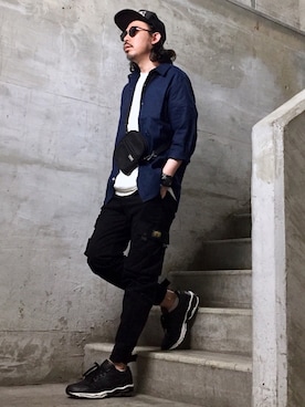 「Champion（チャンピオン）のアイテム（Tシャツ/カットソー）」を使った、MasaakiOoueさん（メンズ・169cm）の春コーディネート