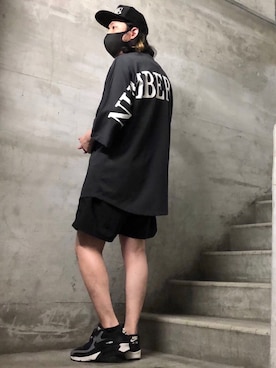 「NUMBER (N)INE（ナンバーナイン）の【NUMBER (N)INE】《別注》ビッグシルエット ロゴ バックプリント ハーフスリーブ クルーネック Tシャツ（Tシャツ/カットソー）」を使った、MasaakiOoueさん（メンズ・169cm）の夏コーディネート