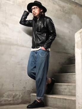 「jackrose」｜「アイテム（ライダースジャケット）」を使った、MasaakiOoueさん（メンズ・169cm）の秋コーディネート