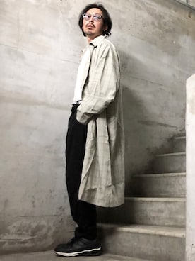 「ロングシャツ」｜「アイテム（ステンカラーコート）」を使った、MasaakiOoueさん（メンズ・169cm）の冬コーディネート