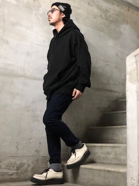 「GEORGE COX（ジョージコックス）のアイテム」を使った、MasaakiOoueさん（メンズ・169cm）の冬コーディネート