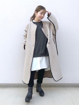 「パイピングコート」｜「アイテム（スウェット）」を使った、まっちゃんさん（レディース・151cm）の冬コーディネート