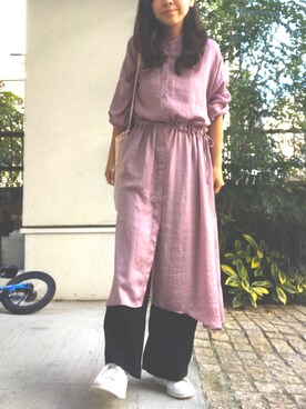 「AMERI」｜「アイテム（シャツワンピース）」を使った、たみおとたまにこどもさん（レディース・153cm）の秋コーディネート