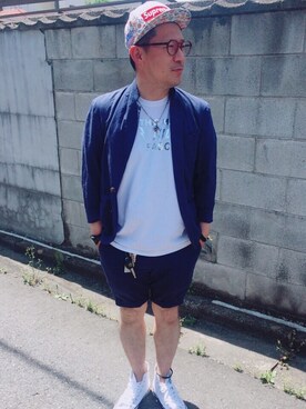 「アイテム（セットアップ、ホワイト系）」を使った、Loving Usagiさん（メンズ・163cm）の春コーディネート