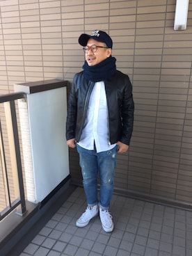 「JOURNAL STANDARD（ジャーナルスタンダード）のアイテム（ライダースジャケット）」を使った、Loving Usagiさん（メンズ・163cm）の冬コーディネート
