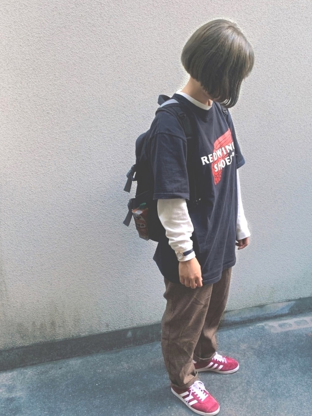 「古着、古着MIX、古着女子、通学、大学生、低身長」｜「SEVENDAYS=SUNDAYの【2020春夏】USAコットン天竺長袖プルオーバー＊（Tシャツ/カットソー、ホワイト系）」を使った、мさん（レディース・153cm）の夏コーディネートの1枚目の写真