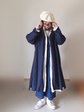 「ロングシャツ」｜「アイテム（サロペット/オーバーオール）」を使った、Rabbitsekine🐰さん（レディース・162cm）の冬コーディネート